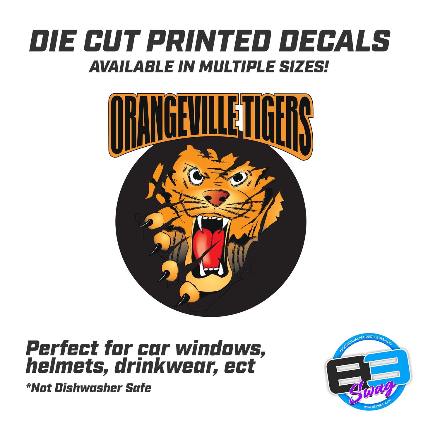 Orangeville Tigers Full Logo Vinyl Decal (Multiple Sizes) - 83Swag