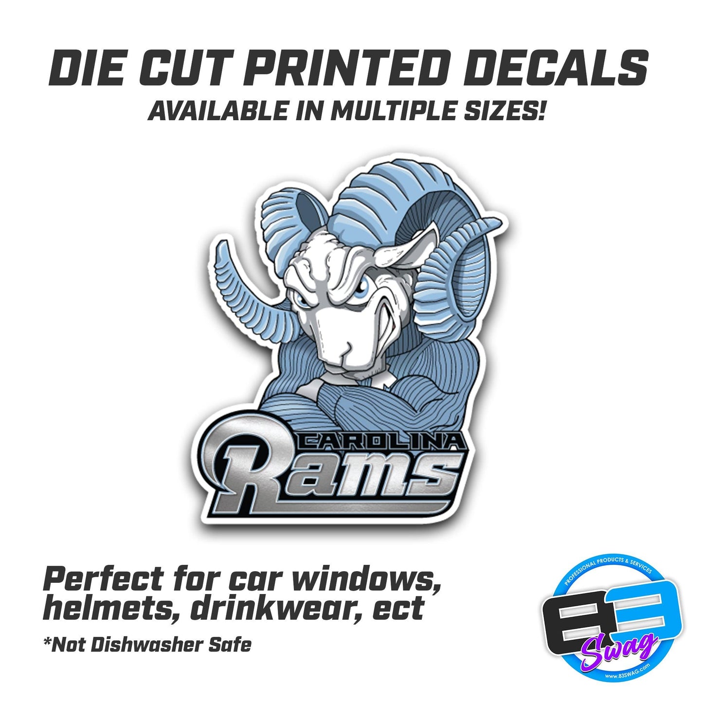 Carolina Rams Logo Vinyl Decal (Multiple Sizes) - 83Swag