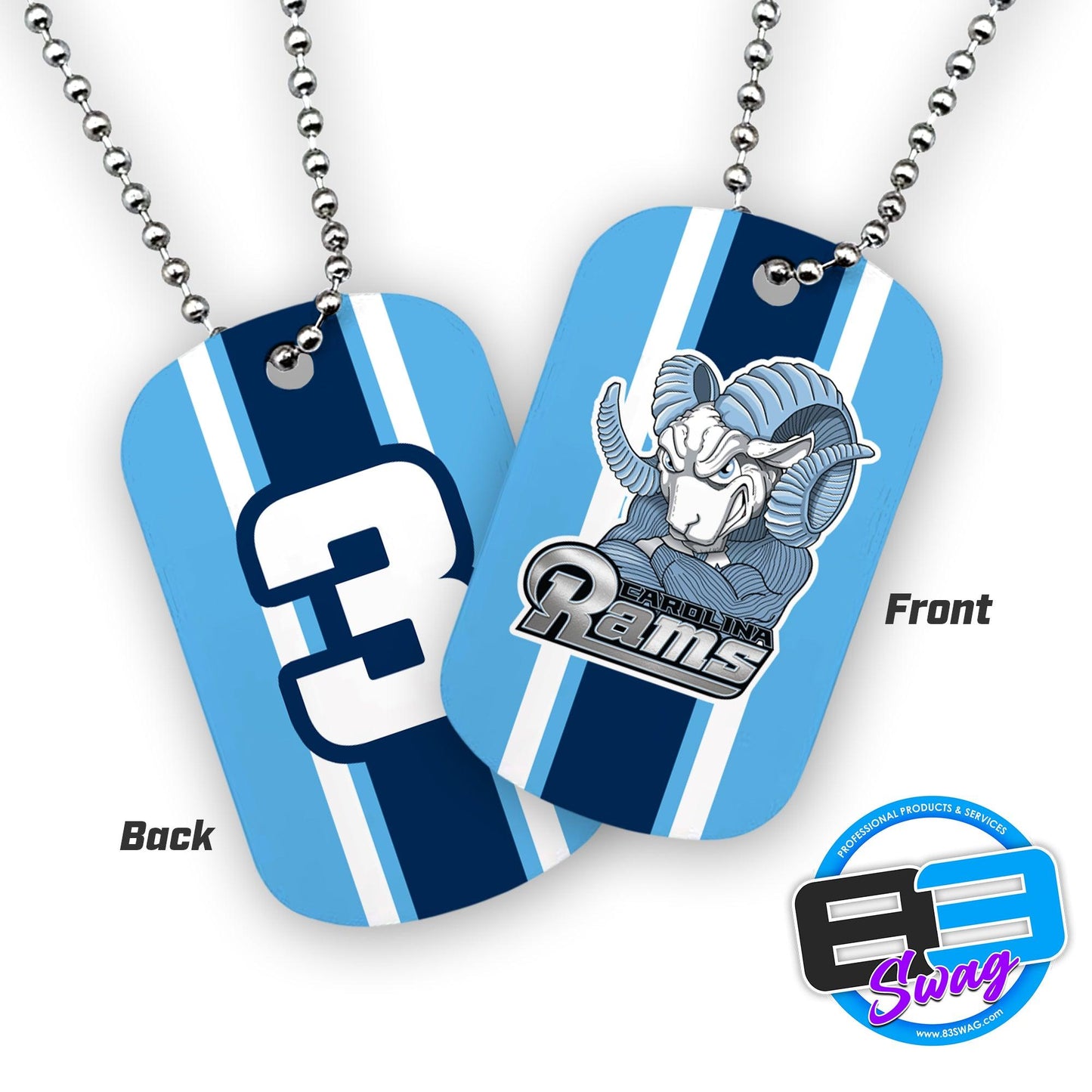 Double Sided Dog Tags - Includes Chain - Carolina Rams - 83Swag