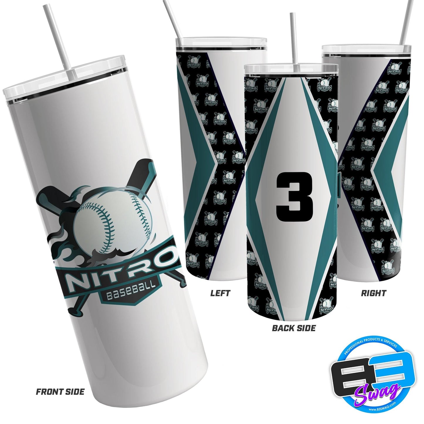 Skinny Tumbler - East TN Nitro Baseball - White - 83Swag