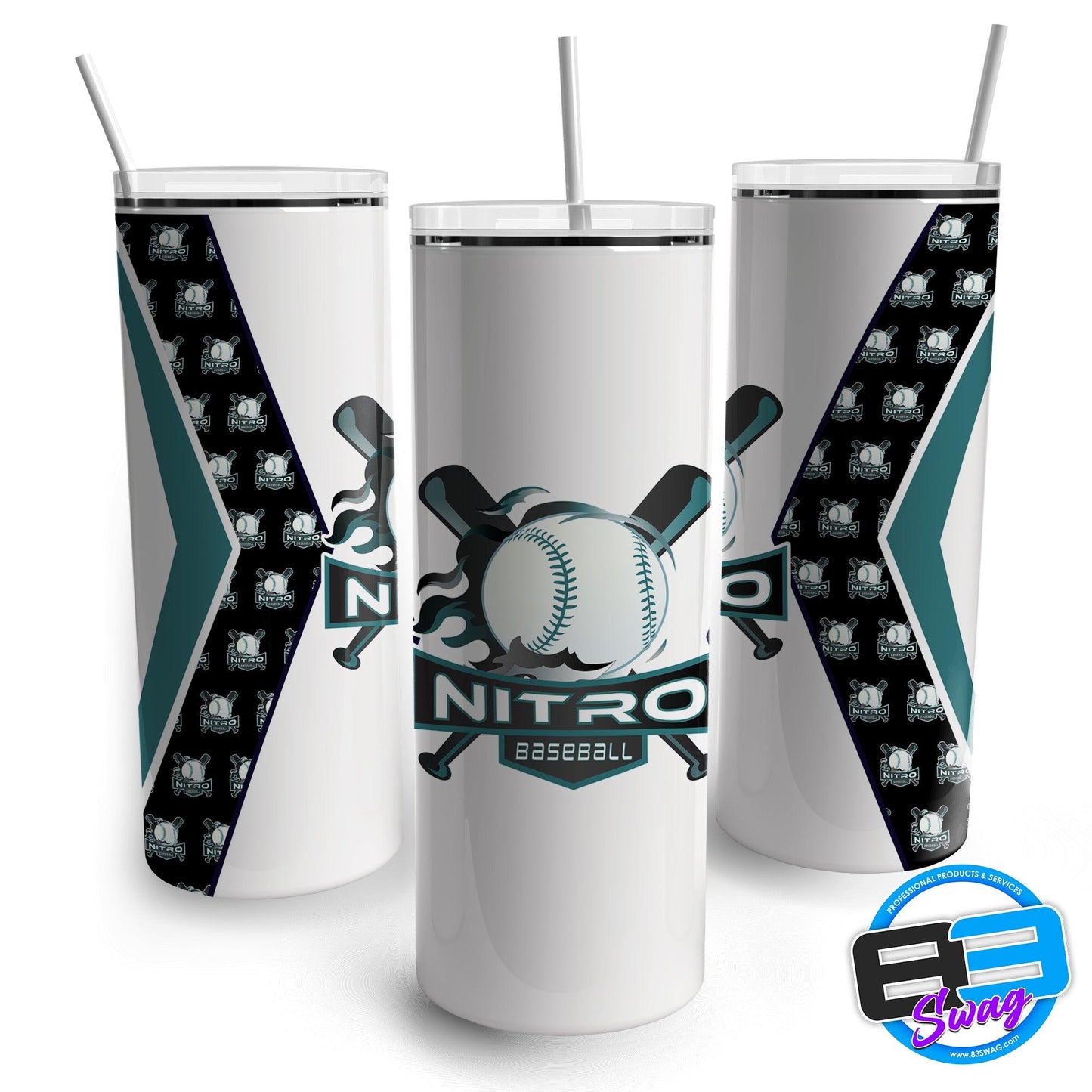 Skinny Tumbler - East TN Nitro Baseball - White - 83Swag